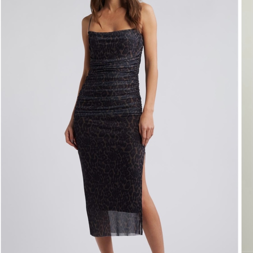 Chic Black Leopard Print Midi Dress